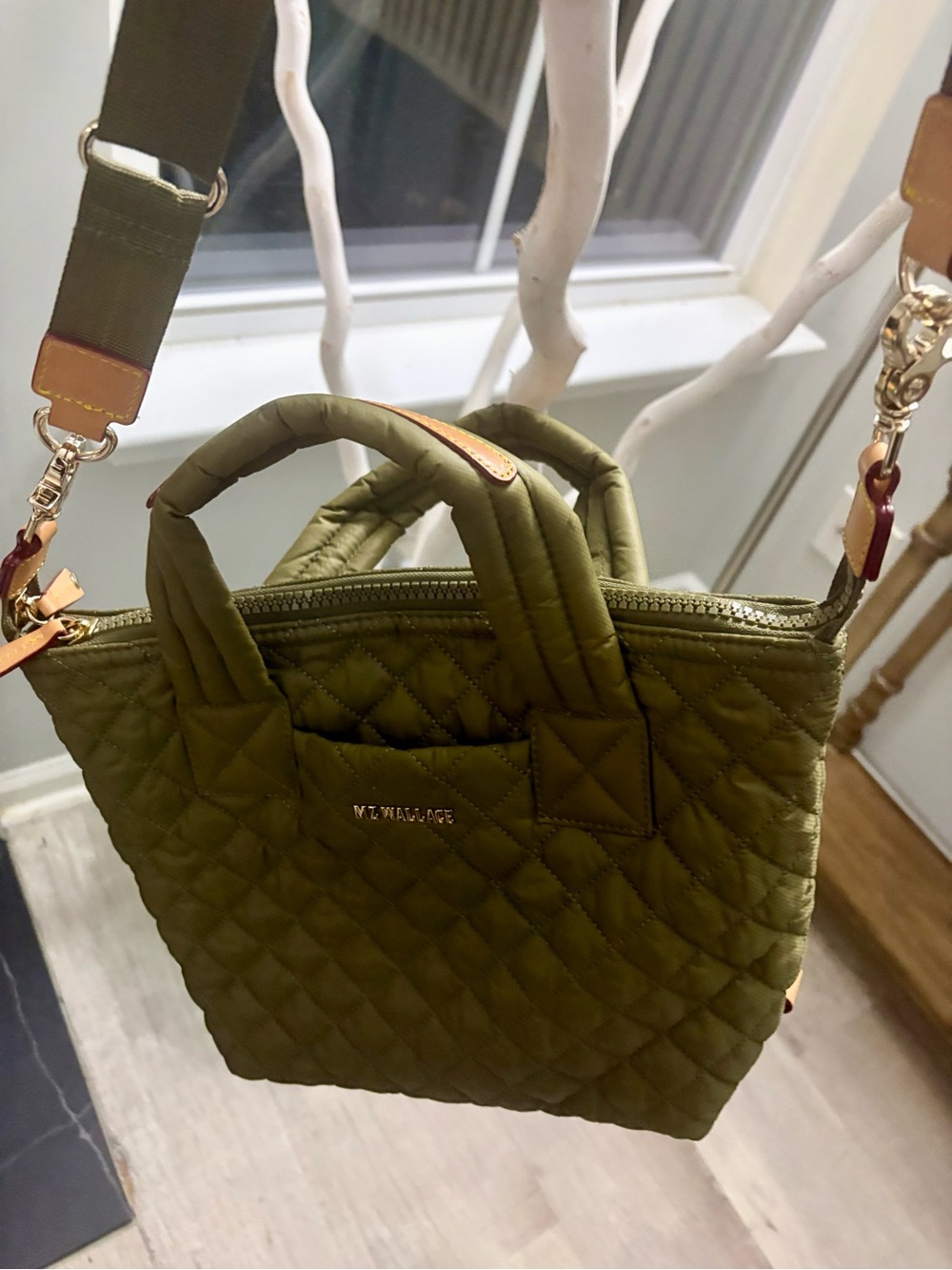 MZ Wallace Small Metro Sutton Deluxe Moss Green Quilted Nylon Crossbody Bag NWOT - Picture 3 of 15